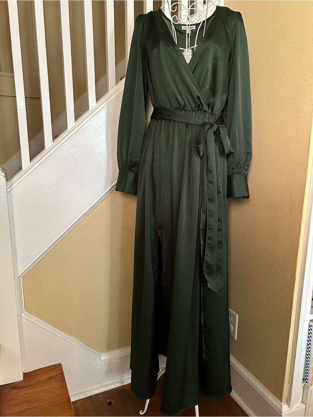 Baltic Born Forest Green Satin Wrap Maxi Dress